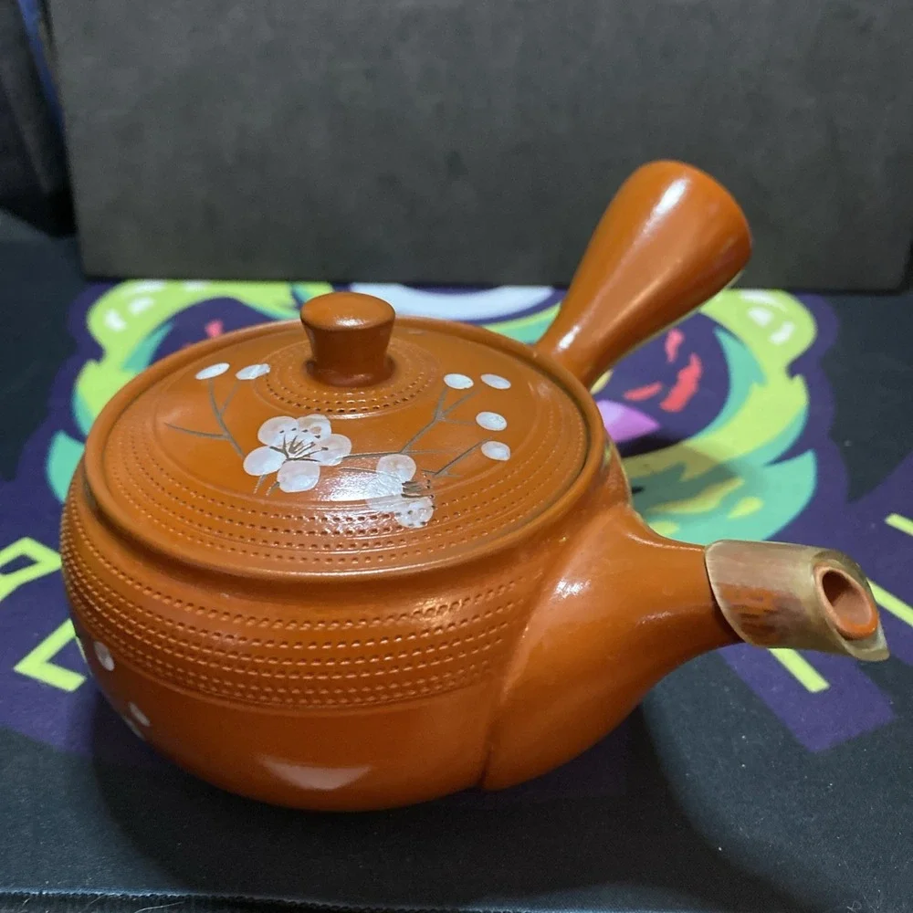 Tokoname Japanese Teapot Red clay Hiramaru White plum Kyusu 350ml Rare